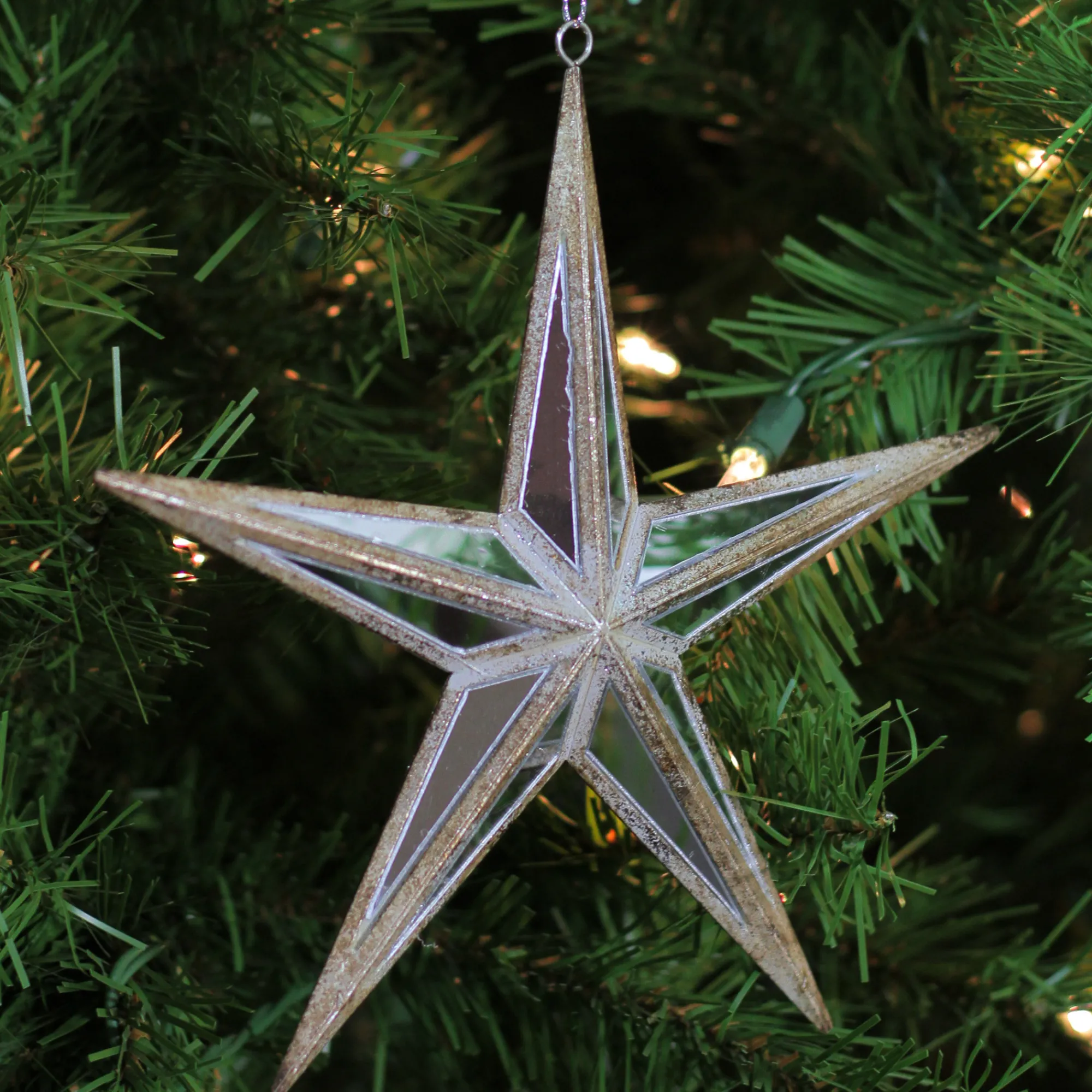 Northlight Stars-7.5" Silver And Brown Mirrored Five Point Star Christmas Ornament