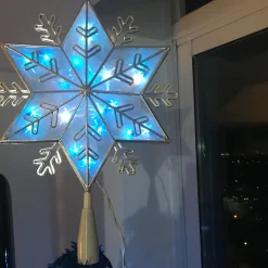 Northlight Stars-10" Silver And Clear Snowflake Lighted Christmas Tree Topper - Blue Lights