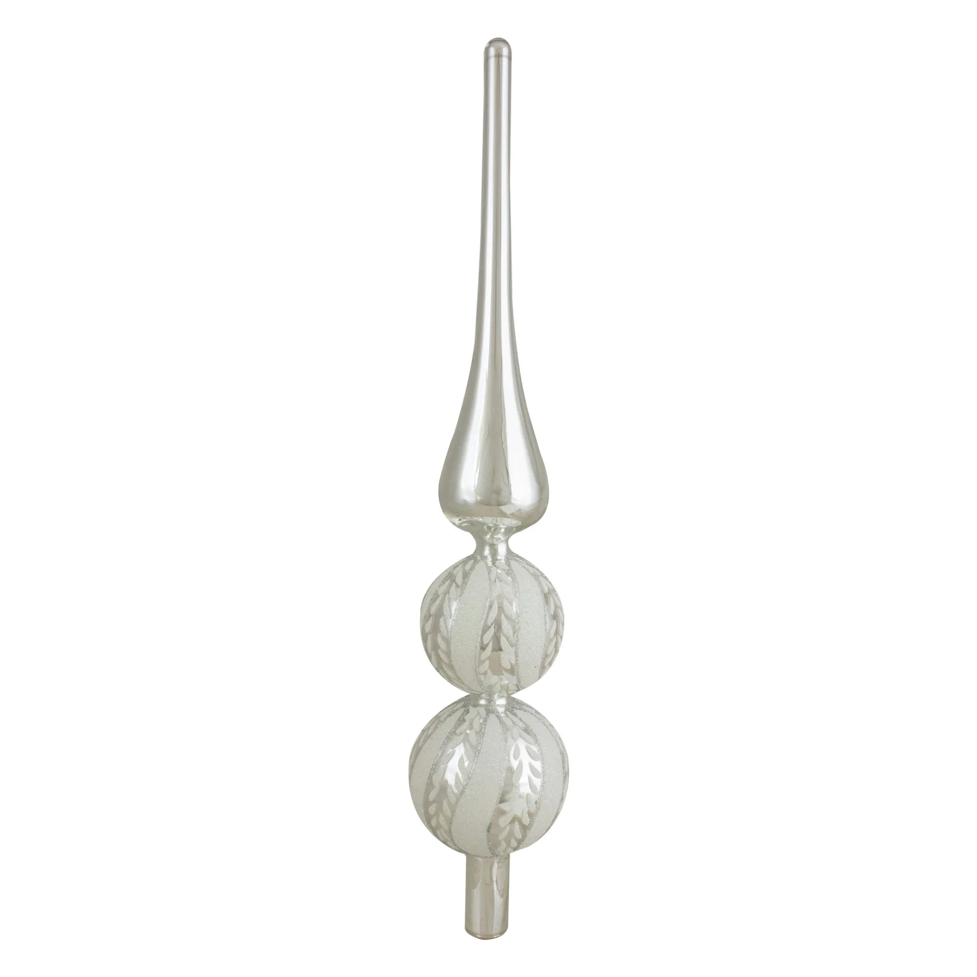 Northlight Finials-14.75" Silver And White Glitter Glass Finial Christmas Tree Topper