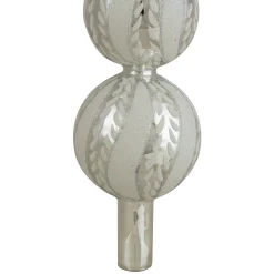 Northlight Finials-14.75" Silver And White Glitter Glass Finial Christmas Tree Topper