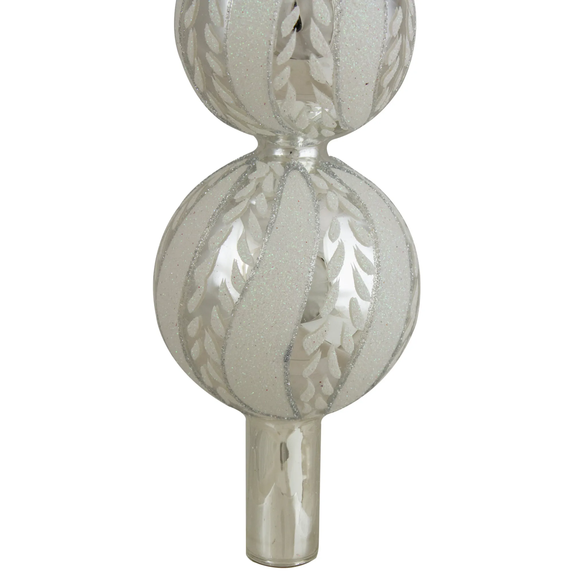 Northlight Finials-14.75" Silver And White Glitter Glass Finial Christmas Tree Topper