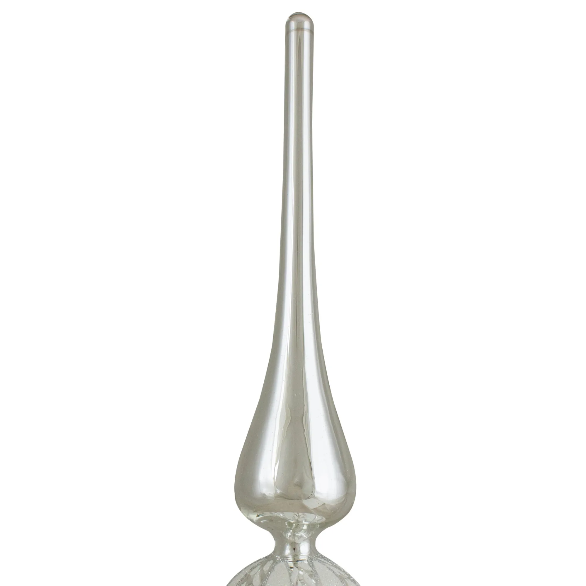 Northlight Finials-14.75" Silver And White Glitter Glass Finial Christmas Tree Topper