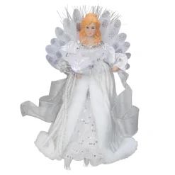 Kurt Adler Angels-12" Silver And White Led Lighted Fiber Optic Angel Christmas Tree Topper