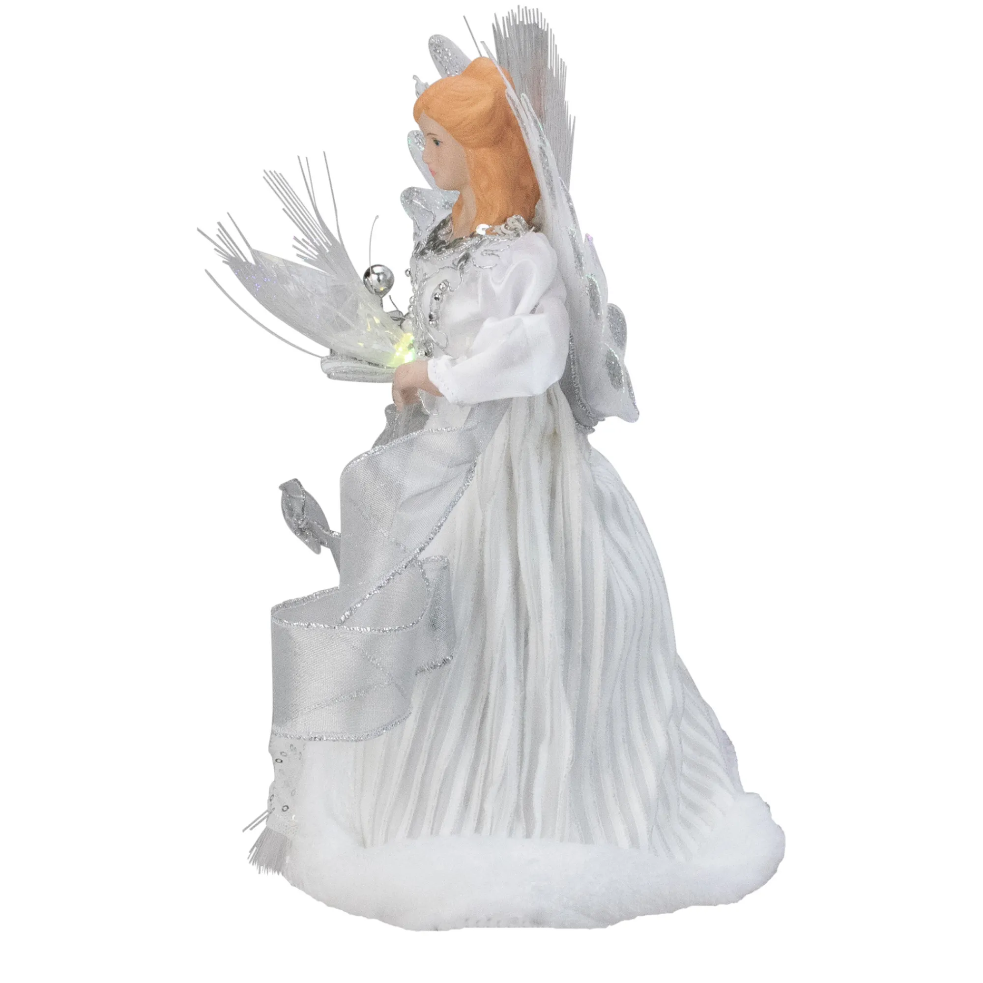 Kurt Adler Angels-12" Silver And White Led Lighted Fiber Optic Angel Christmas Tree Topper