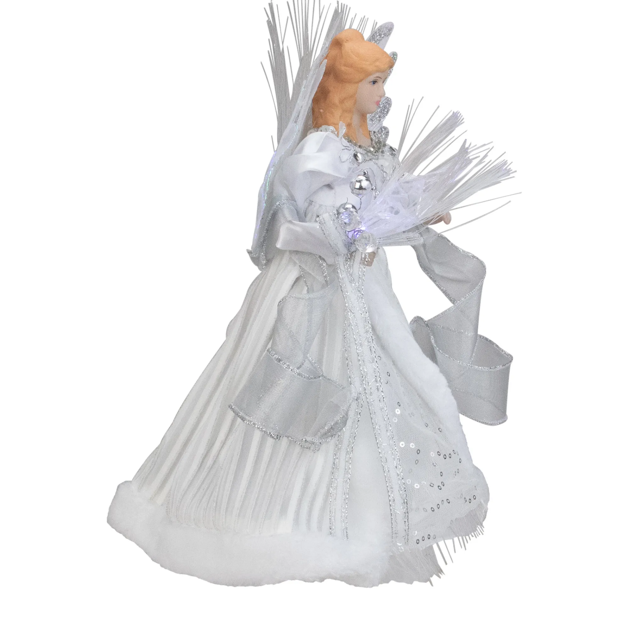 Kurt Adler Angels-12" Silver And White Led Lighted Fiber Optic Angel Christmas Tree Topper