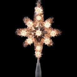 Northlight Stars-11" Silver Lighted Tinsel Star Of Bethlehem Christmas Tree Topper - Clear Lights