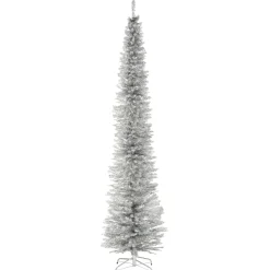 Christmas Central Unlit-9' Silver Pencil Tinsel Artificial Christmas Tree - Unlit Lights