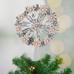 Northlight Stars-7" Silver Pre-Lit Snowflake Starburst Christmas Tree Topper - Clear Lights