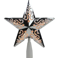 Northlight Stars-8.25" Silver Scroll Star Lighted Christmas Tree Topper - Clear Lights