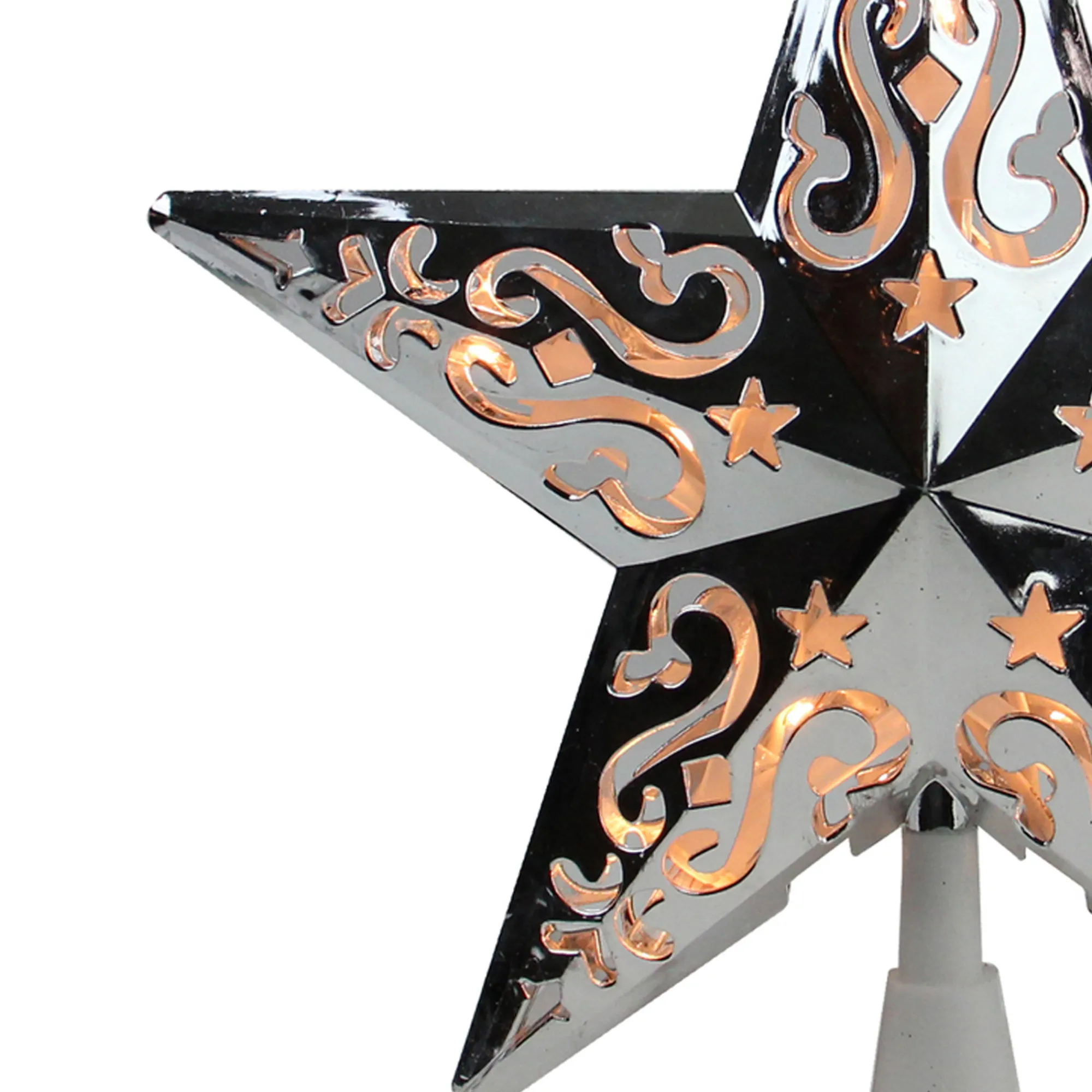 Northlight Stars-8.25" Silver Scroll Star Lighted Christmas Tree Topper - Clear Lights
