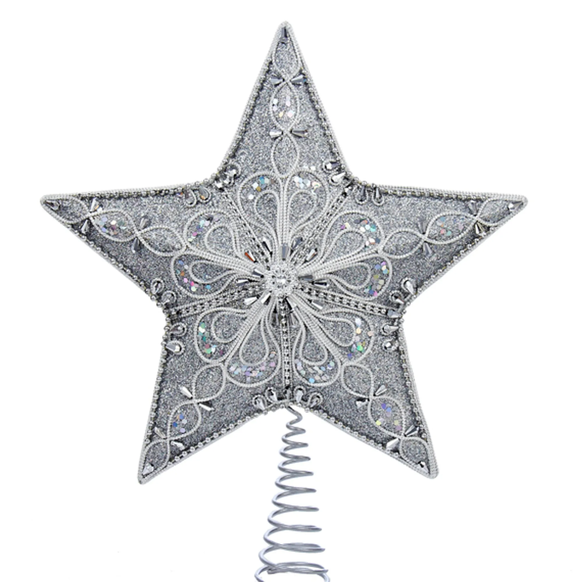 KSA Stars-13.5" Silver Star With Platinum Accents Decorative Christmas Tree Topper