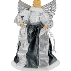Northlight Angels-12" Slate And Metallic Silver Sequined Angel Christmas Tree Topper, Unlit