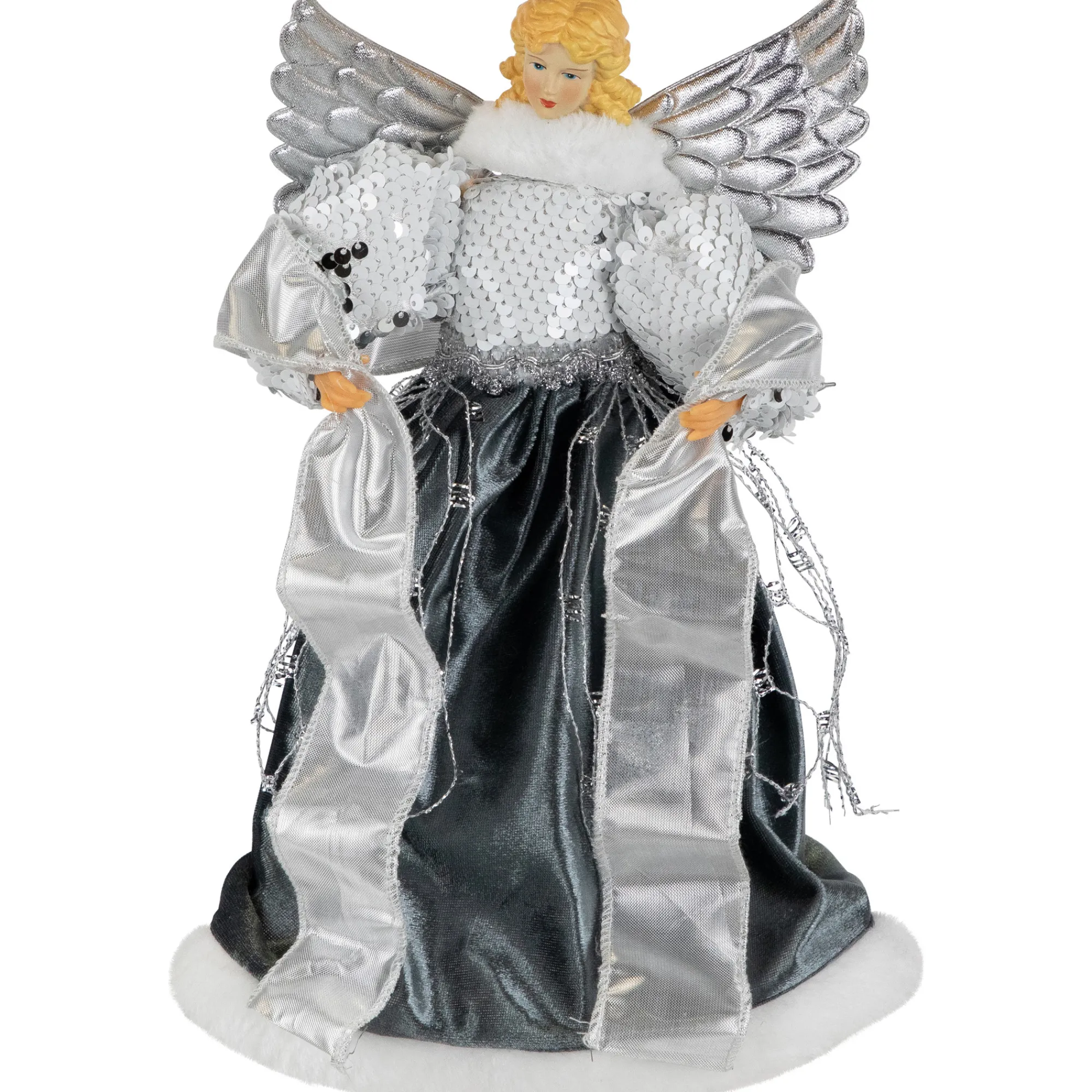 Northlight Angels-12" Slate And Metallic Silver Sequined Angel Christmas Tree Topper, Unlit