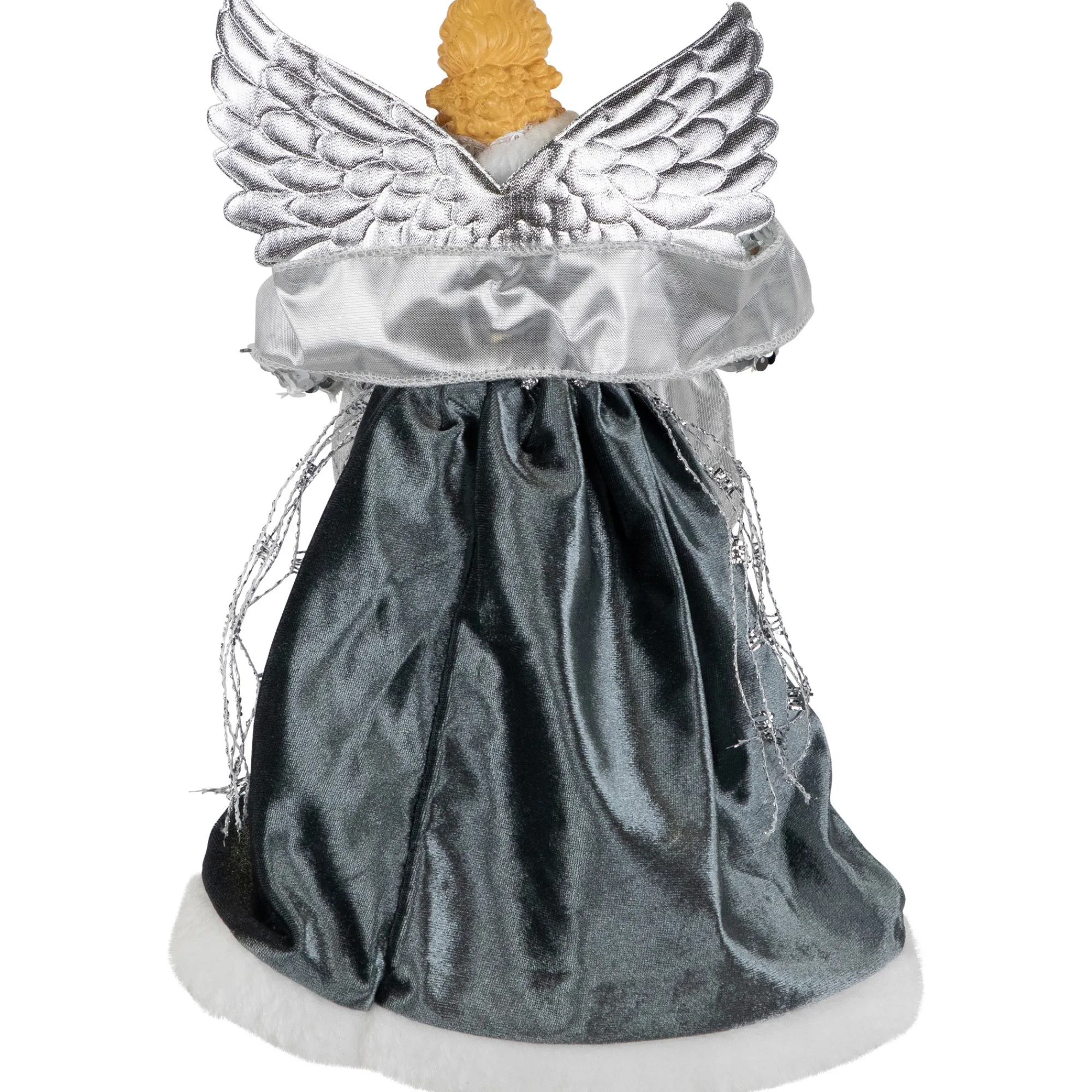 Northlight Angels-12" Slate And Metallic Silver Sequined Angel Christmas Tree Topper, Unlit
