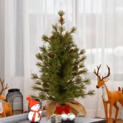 Christmas Central Unlit-3' Slim Bristle Cone Pine Burlap Base Artificial Christmas Tree - Unlit