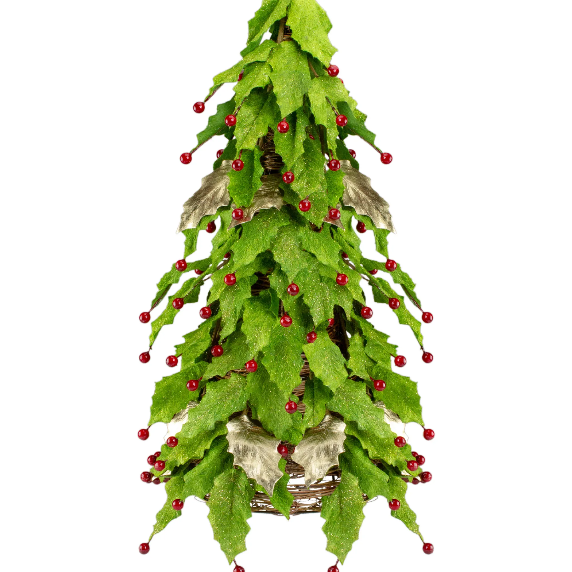 Roman Topiaries-1.5' Slim Twas Night Red Holly Berry And Leaf Artificial Christmas Cone Tree - Unlit