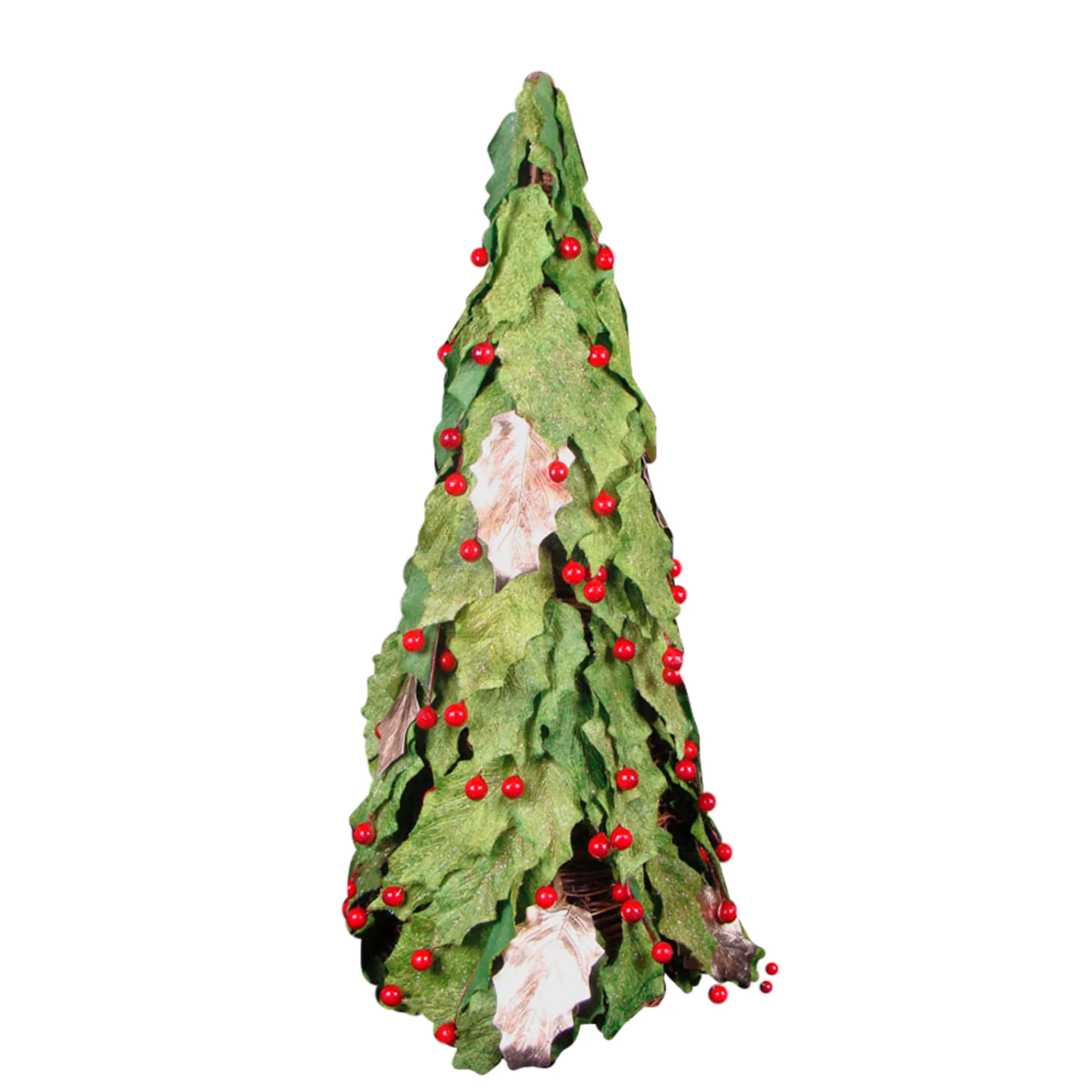 Roman Topiaries-1.5' Slim Twas Night Red Holly Berry And Leaf Artificial Christmas Cone Tree - Unlit