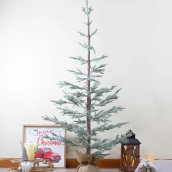 Northlight Unlit-5' Snow Covered Slim Pine Artificial Christmas Tree With Jute Base– Unlit