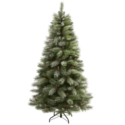 Nearly Natural Unlit-6' Snowed French Pine Artificial Christmas Tree With Pinecones, Unlit