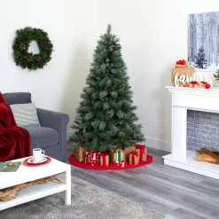 Nearly Natural Unlit-6' Snowed French Pine Artificial Christmas Tree With Pinecones, Unlit