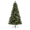 Nearly Natural Unlit-7' Snowed French Pine Artificial Christmas Tree With Pinecones, Unlit