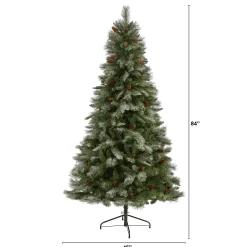 Nearly Natural Unlit-7' Snowed French Pine Artificial Christmas Tree With Pinecones, Unlit