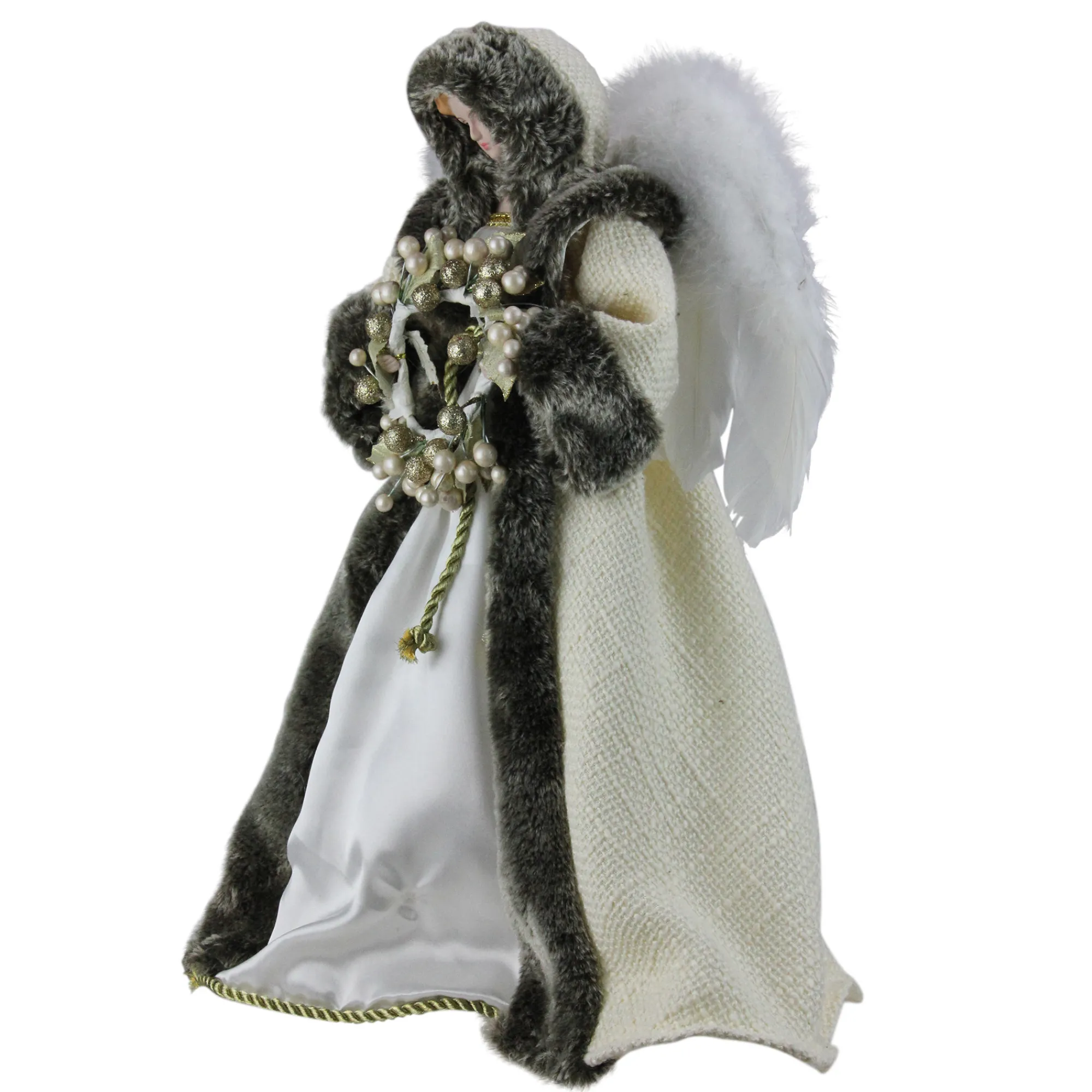 Roman Angels-17.5" White And Brown Angel With Wreath Christmas Tree Topper - Unlit
