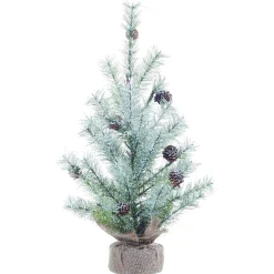 Contemporary Home Living Unlit-1.5' White And Brown Artificial Christmas Icy Pine Tree With Base - Unlit