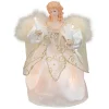 Kurt Adler Angels-9" White And Gold Angel With Feather Wings Christmas Tree Topper - Clear Lights