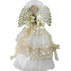 Northlight Angels-16" White And Gold Lighted Angel Sequined Gown Christmas Tree Topper