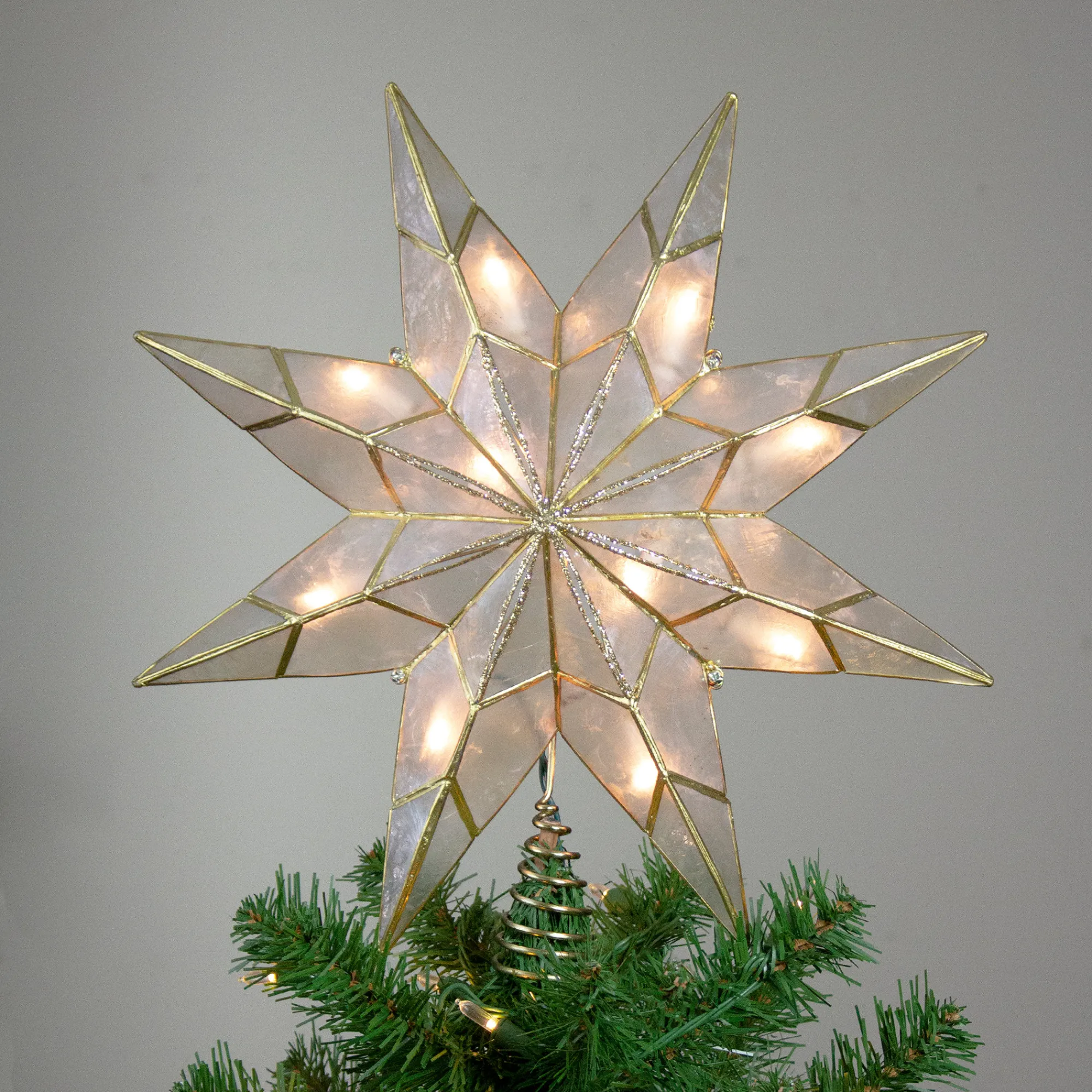 Kurt Adler Stars-7.6" White And Gold Lighted Star Christmas Tree Topper - Clear Lights