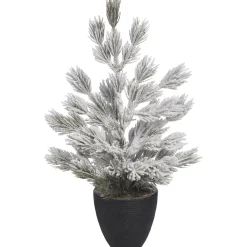 Contemporary Home Living Unlit-1.5' White And Green Artificial Christmas Snow Tree With Container - Unlit