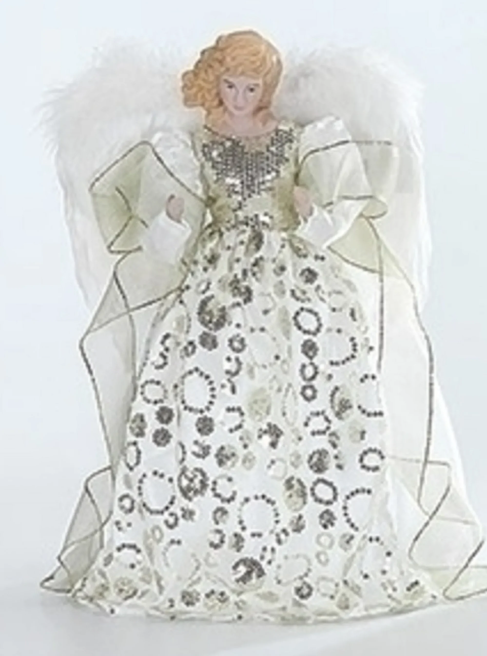Roman Angels-14" White And Green Gown Porcelain Angel Christmas Tree Topper