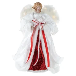 Northlight Angels-14" White And Red Angel With Lighted Wings Christmas Tree Topper