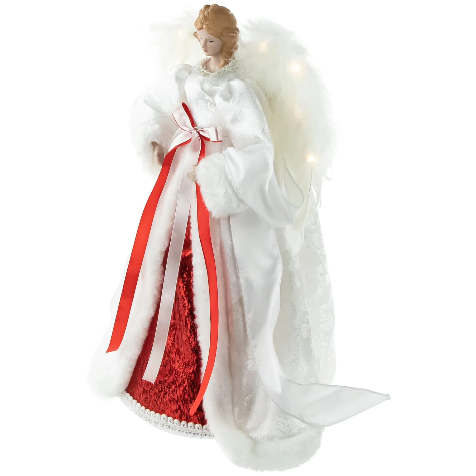 Northlight Angels-14" White And Red Angel With Lighted Wings Christmas Tree Topper