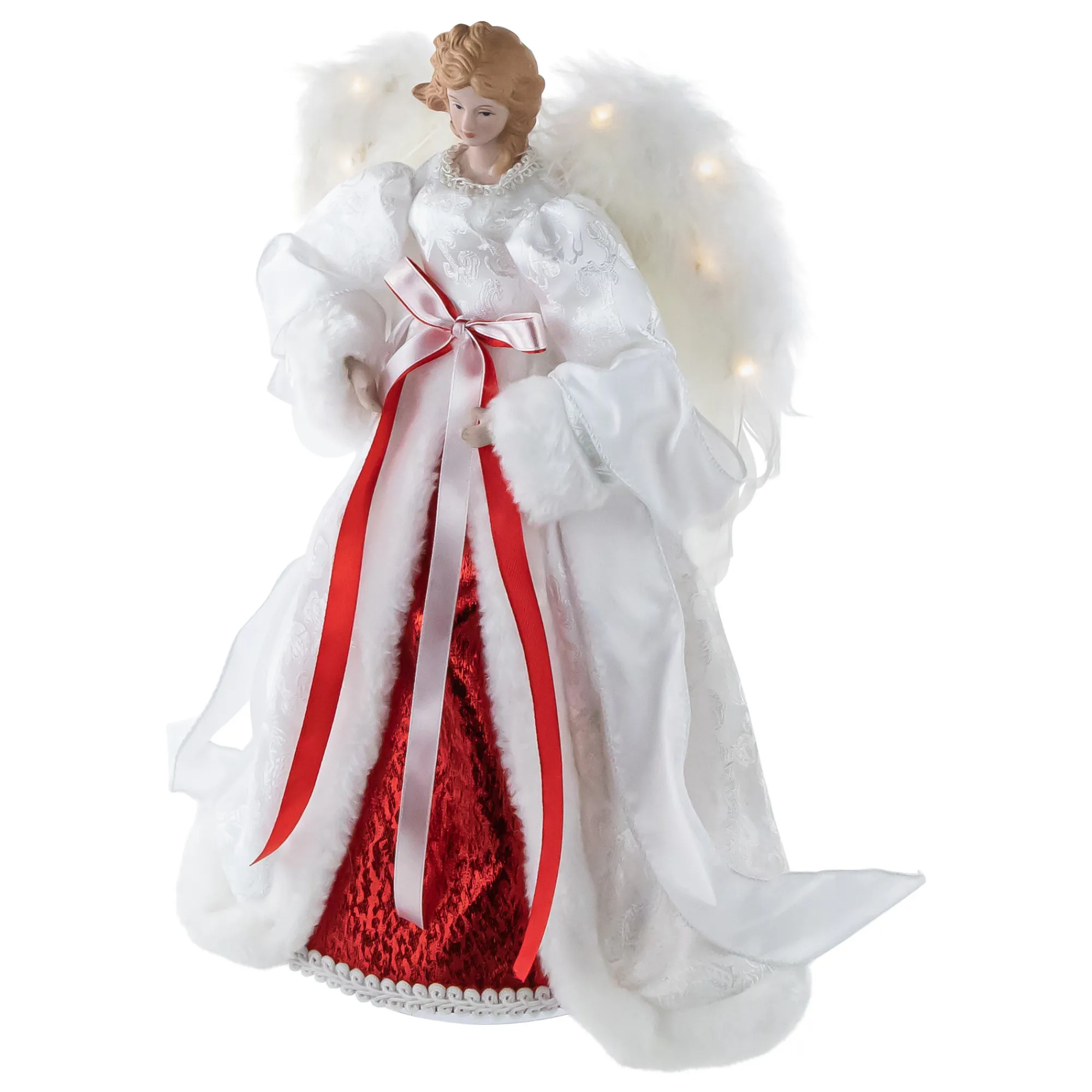 Northlight Angels-14" White And Red Angel With Lighted Wings Christmas Tree Topper