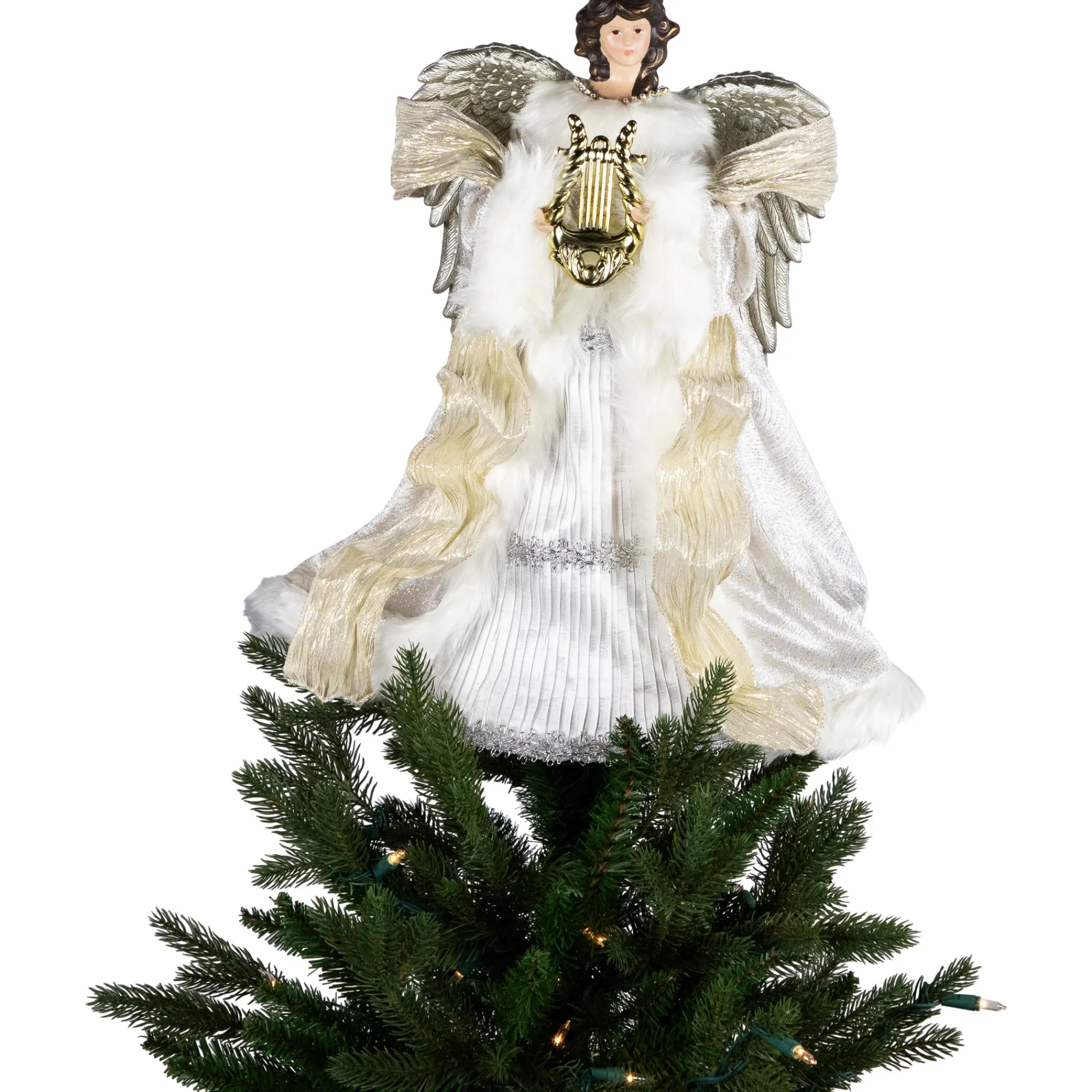 Northlight Angels-18" White And Silver Angel Christmas Tree Topper, Unlit