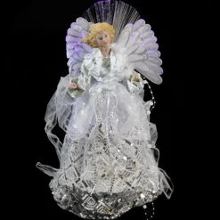 Northlight Angels-16" White And Silver Lighted Angel Sequined Gown Christmas Tree Topper