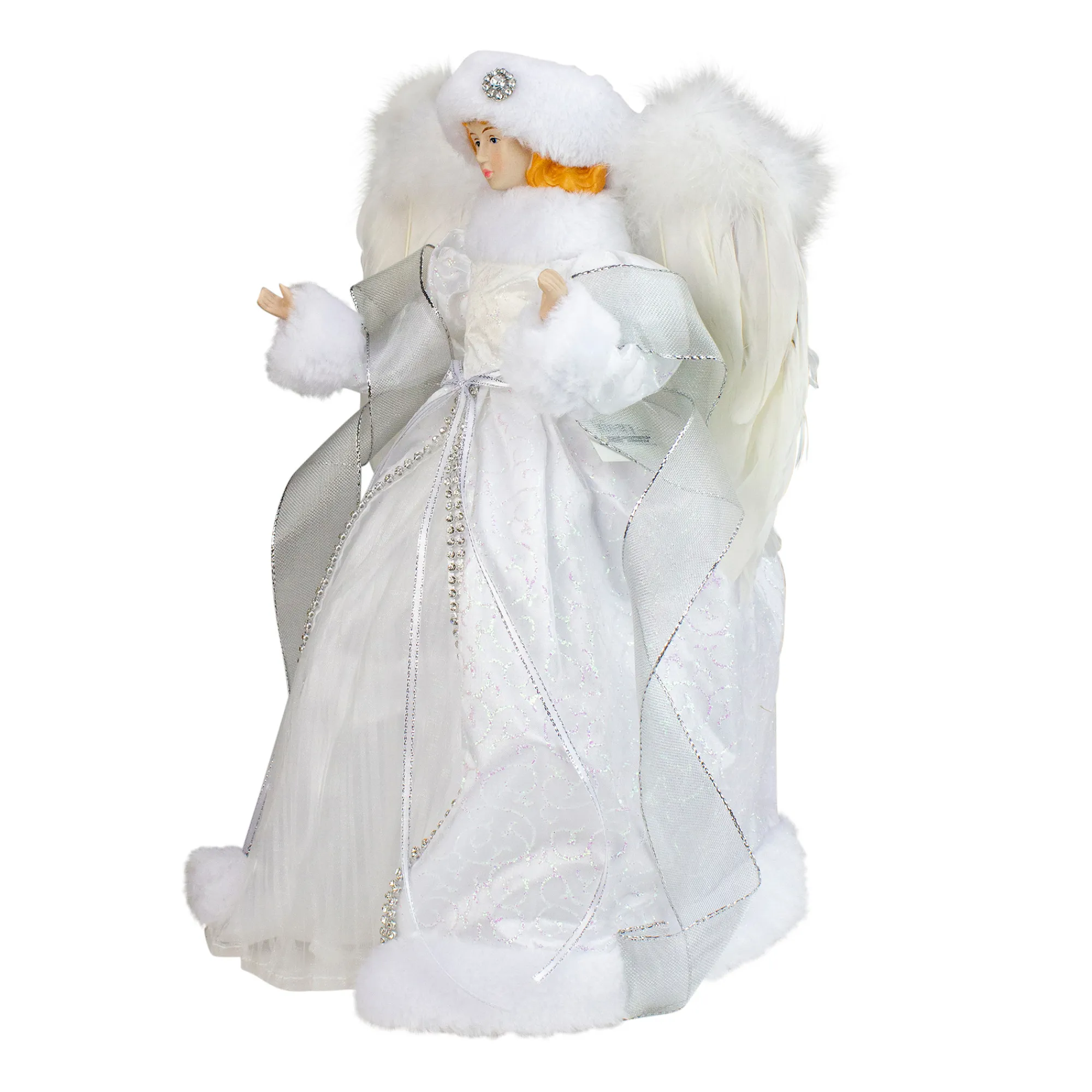 Roman Angels-14" White Angel In A Sparkly Dress Christmas Tree Topper- Unlit