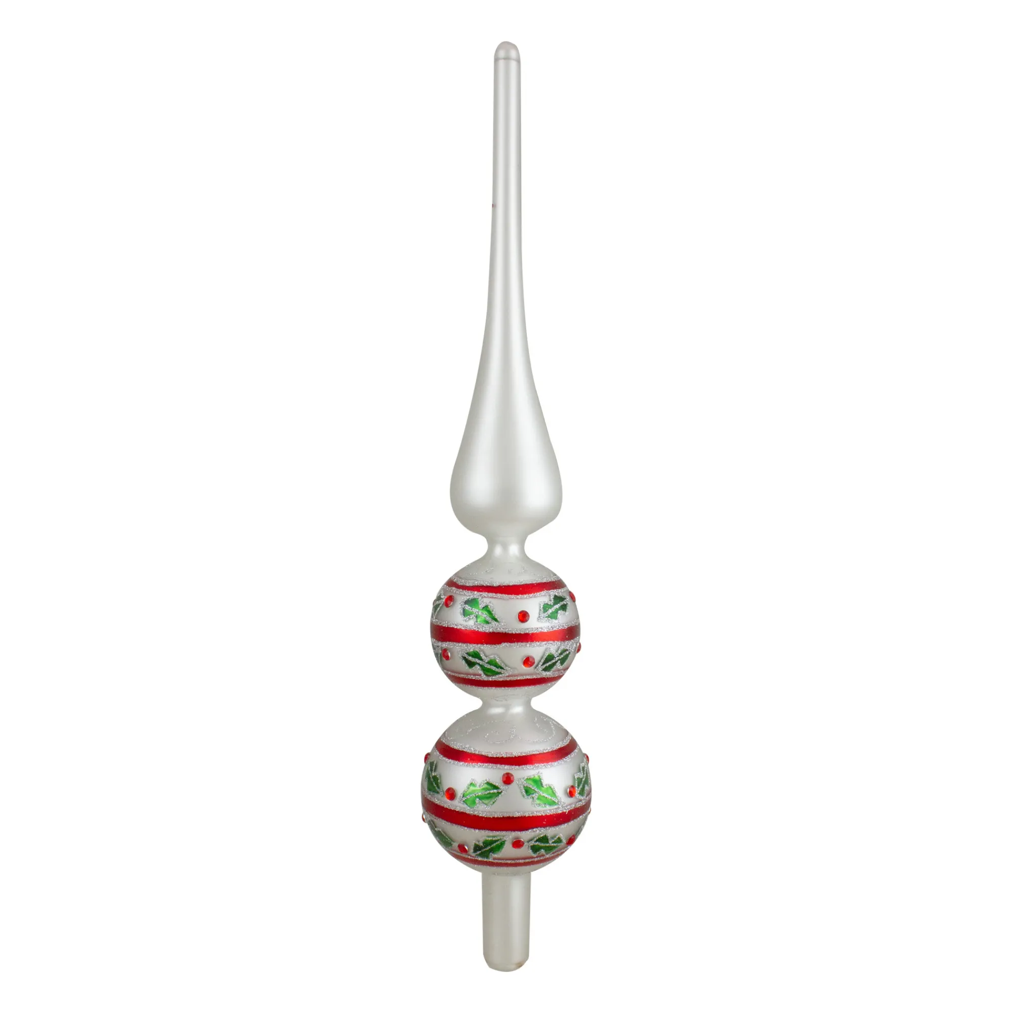 Northlight Finials-14.75" White, Red And Green Glass Finial Christmas Tree Topper