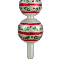 Northlight Finials-14.75" White, Red And Green Glass Finial Christmas Tree Topper