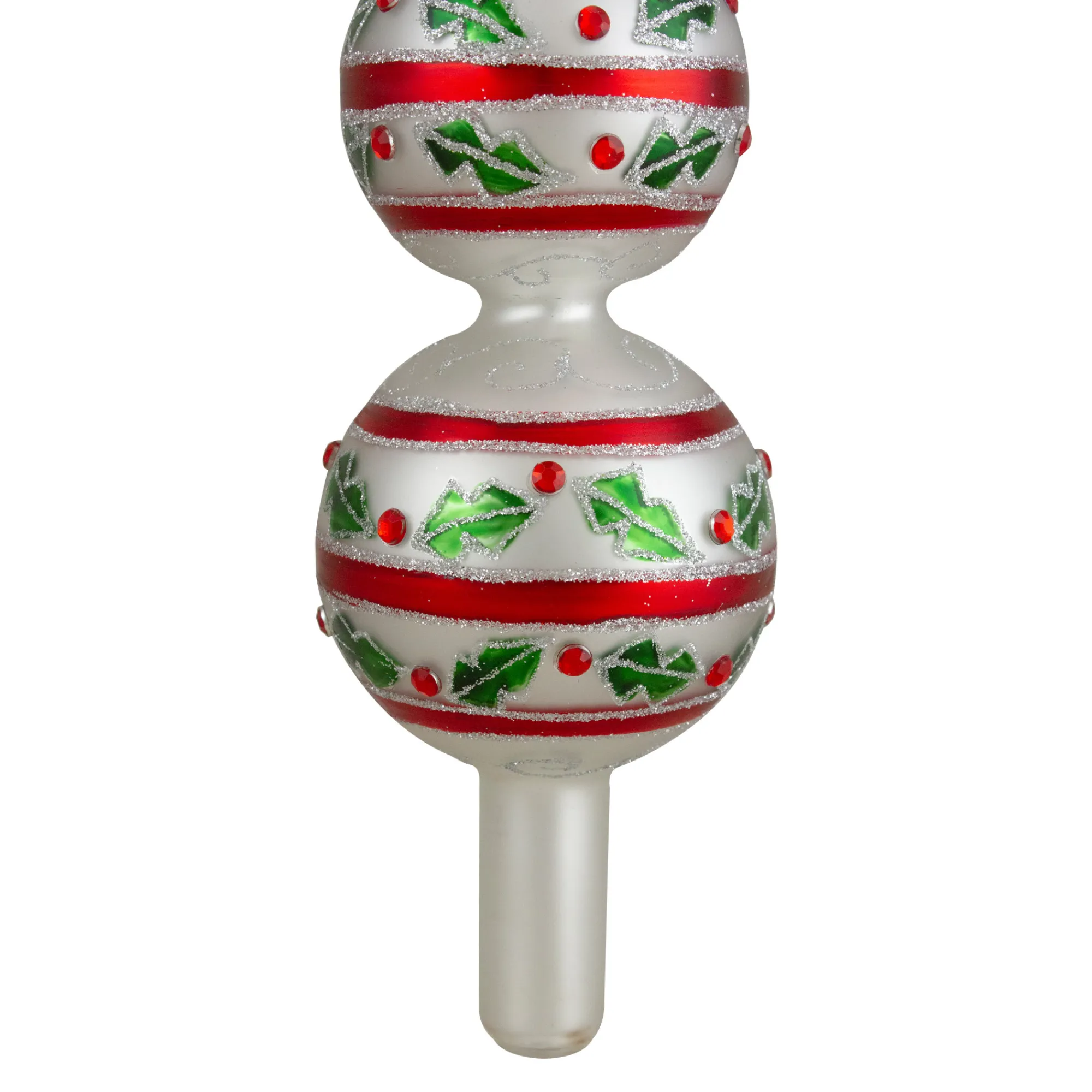 Northlight Finials-14.75" White, Red And Green Glass Finial Christmas Tree Topper