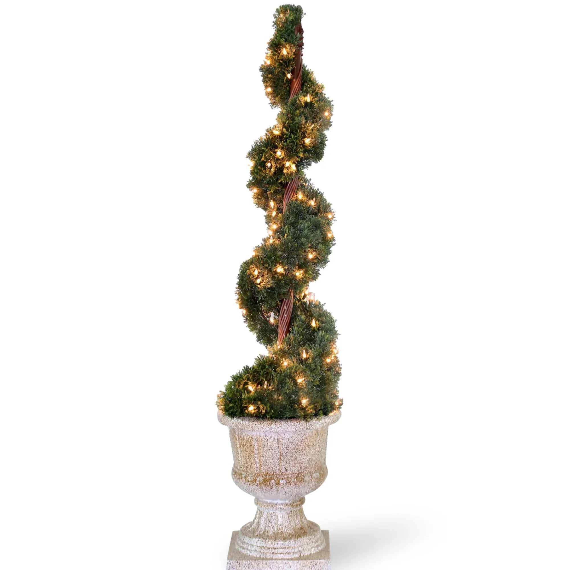CC Christmas Decor Spiral-3.6' X 11" Pre-Lit Potted Upright Juniper Spiral Artificial Christmas Tree – Clear Lights