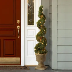 CC Christmas Decor Spiral-3.6' X 11" Pre-Lit Potted Upright Juniper Spiral Artificial Christmas Tree – Clear Lights