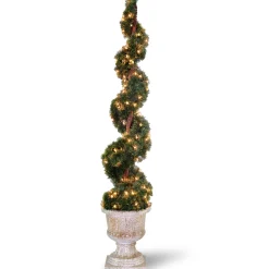 CC Christmas Decor Spiral-5' X 11" Pre-Lit Potted Upright Juniper Spiral Artificial Christmas Tree – Clear Lights