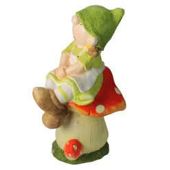 Northlight Finials-19.25" Young Girl Gnome Sitting On A Mushroom Spring Outdoor Garden Patio Figure