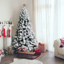 aleko Snowing- Cts8Ft01 Premium Artificial Snow Flocked Fir Holiday Christmas Tree - 8 Foot