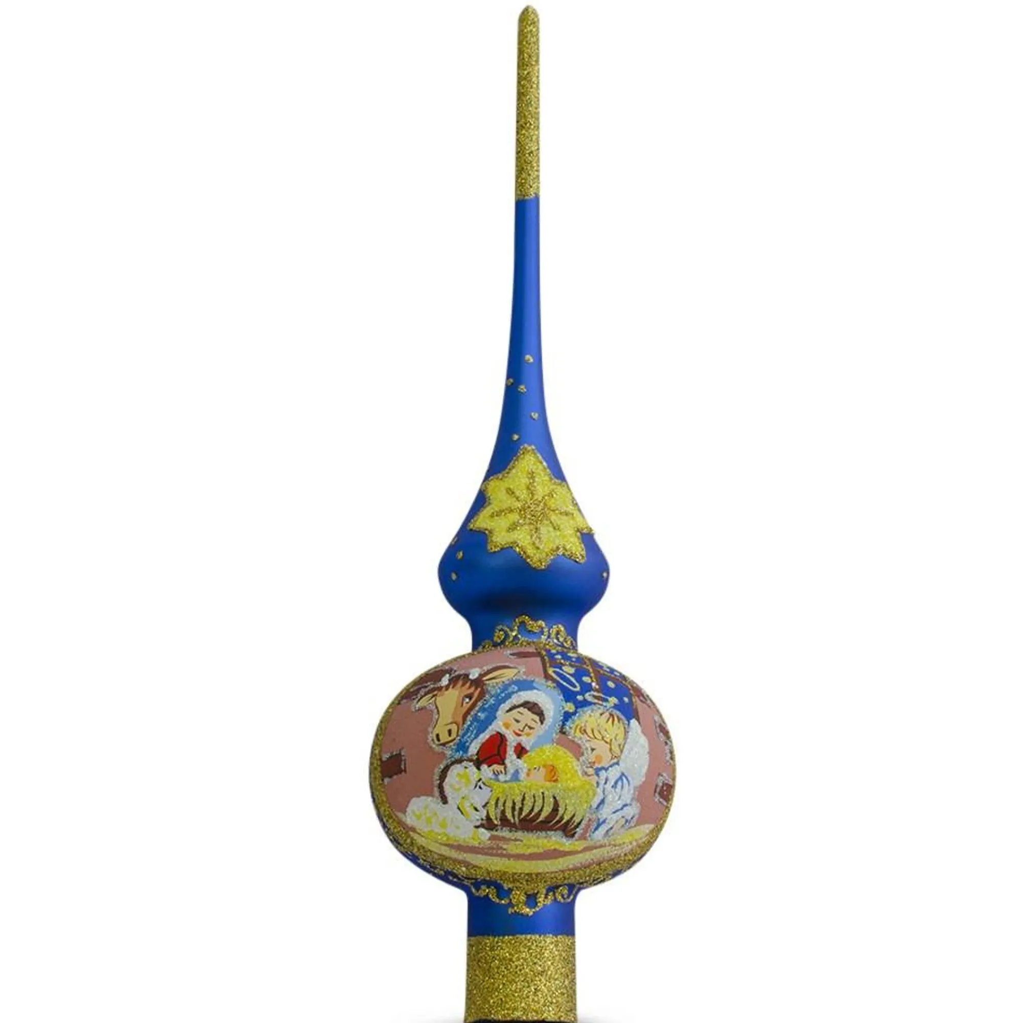 BESTPYSANKY Angels-Angels Admire Jesus Nativity Scene On Blue Christmas Tree Topper 11 Inches - Bbb-275-B