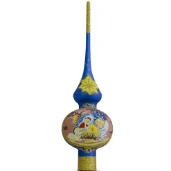 BESTPYSANKY Angels-Angels Admire Jesus Nativity Scene On Blue Christmas Tree Topper 11 Inches