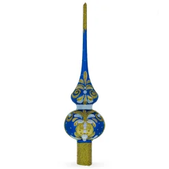 BESTPYSANKY Finials-Bejeweled Gold On Blue Glass Christmas Tree Topper 11 Inches